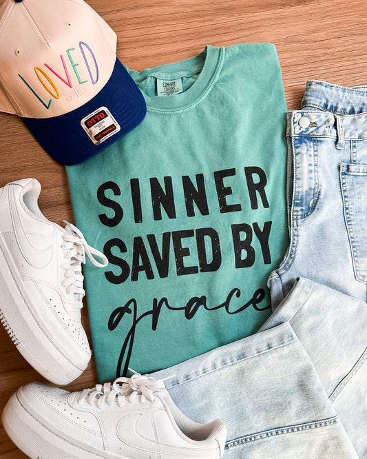 Sinner Saved By Grace Graphic Tee | Comfort Colors